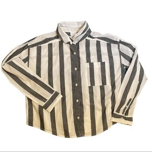 Grey and White Striped Button Down Shirt